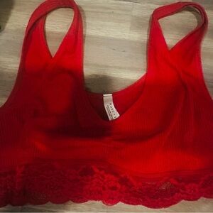 Ardene Ribbed Lace Detail Red Bralette